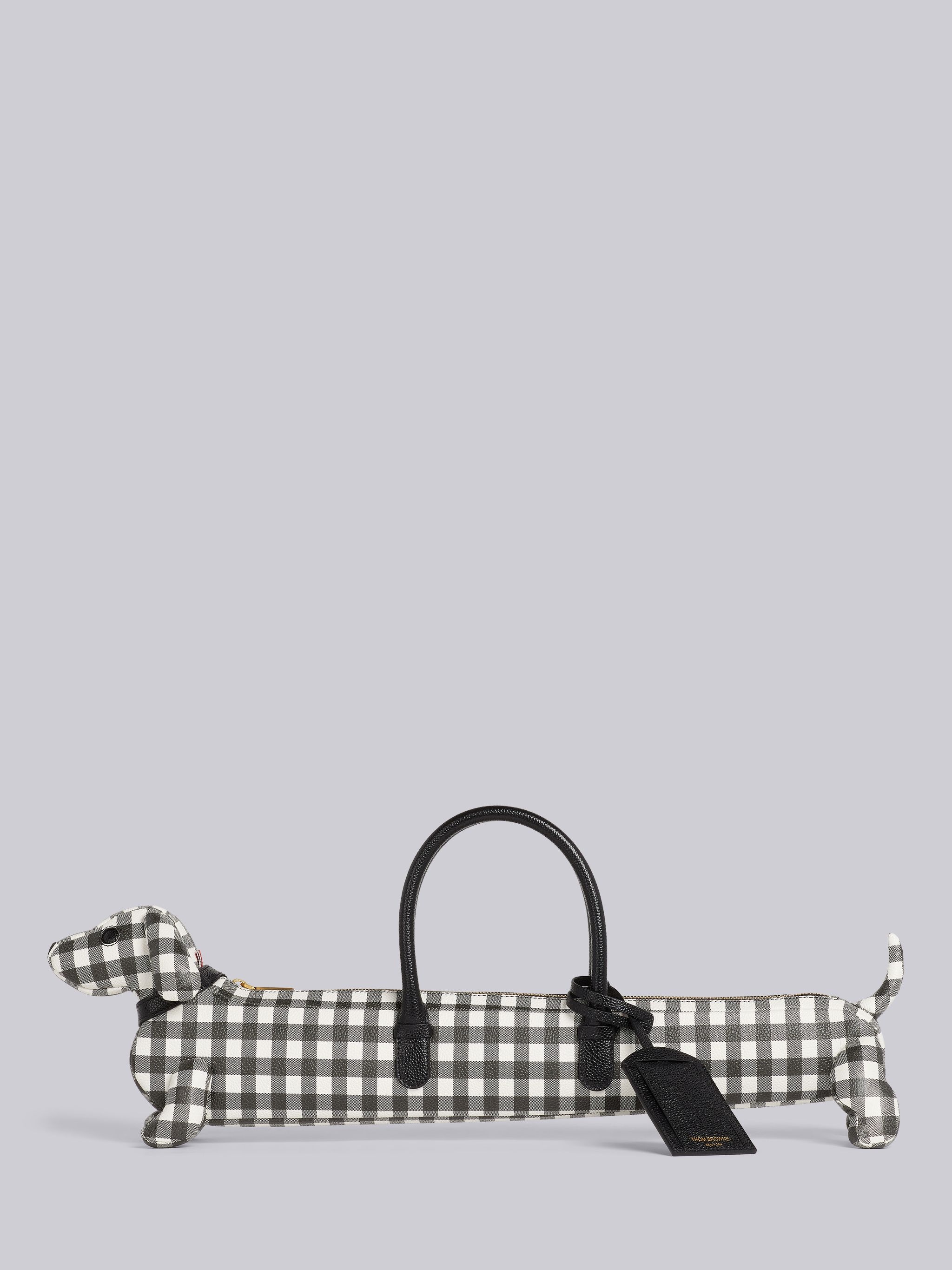 Black and White Gingham Printed Pebble Grain Leather Hector Limousine Handbag - 1
