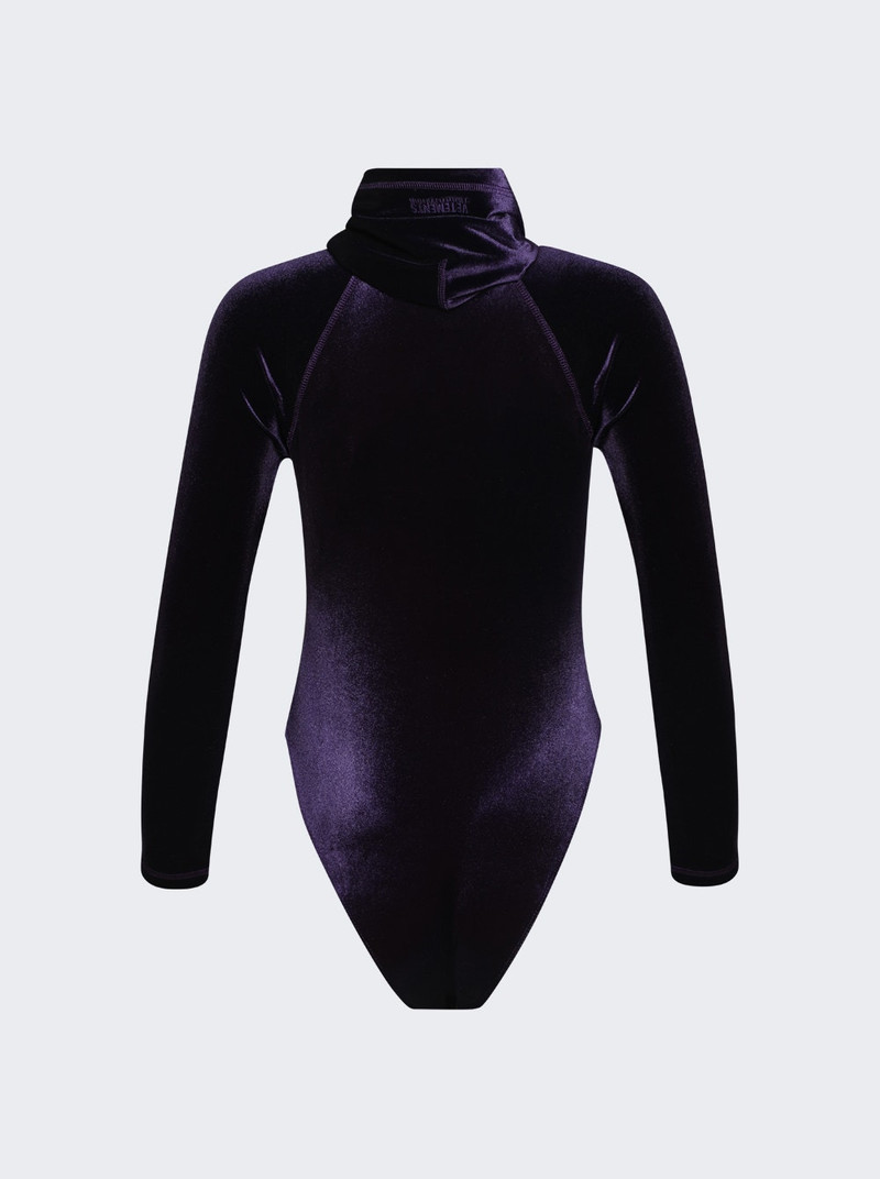 VETEMENTS Velvet Bodysuit With A Hood Purple outlook