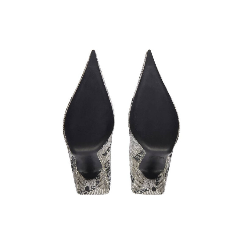 Women's Square Knife 110mm Pump With Allover Logo Rhinestones in Silver 7