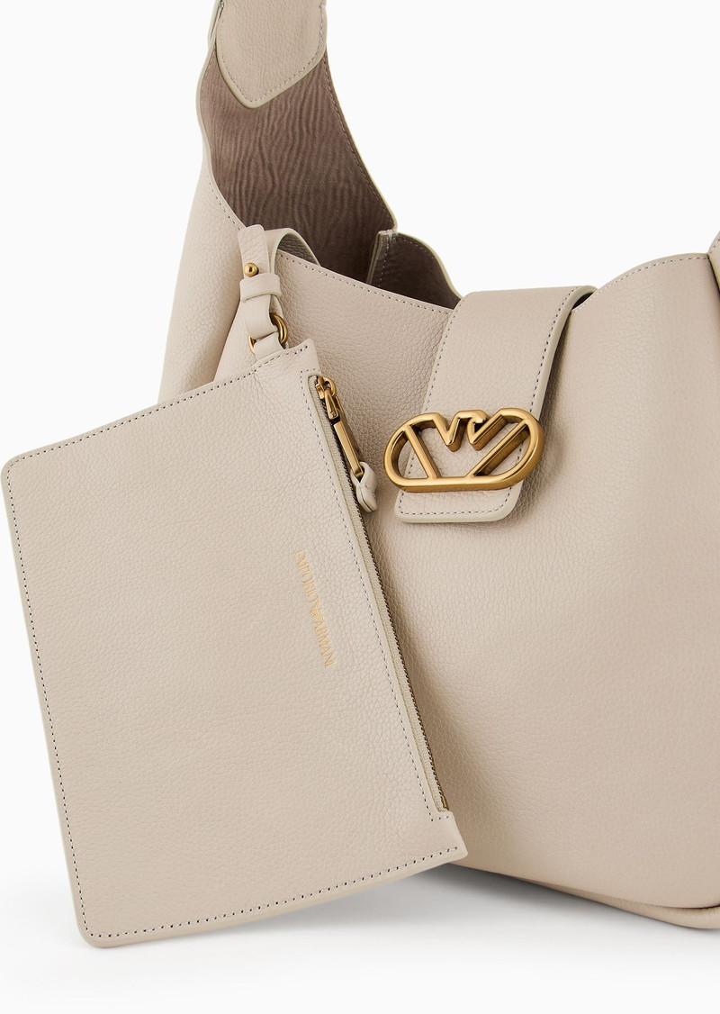 Leather hobo shoulder bag with eagle buckle 5