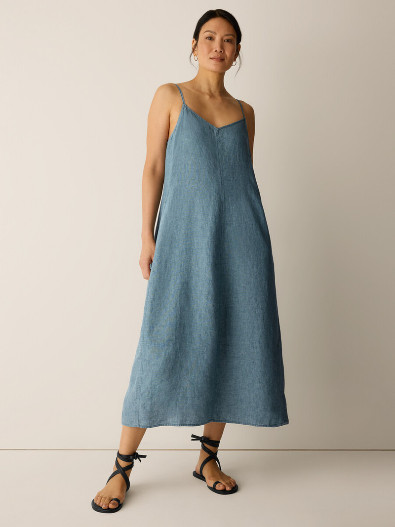 EILEEN FISHER Washed Organic Linen Délavé Lantern Dress outlook