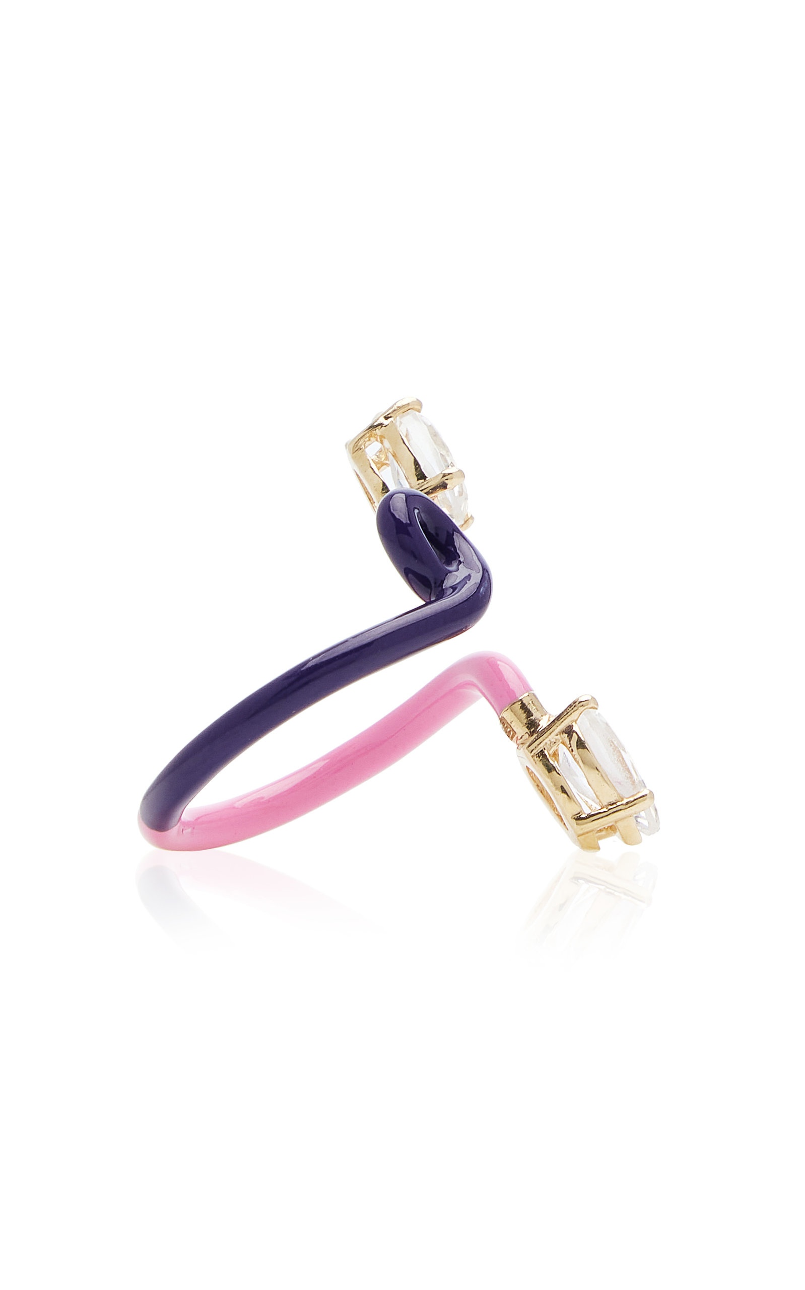 B 9K Yellow Gold Crystal Enameled Double Vine Ring multi - 6