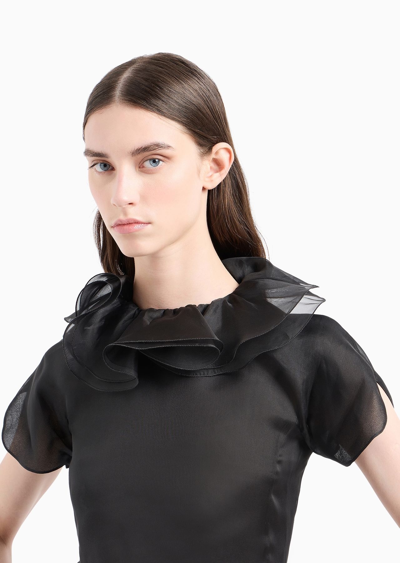 Moon Capsule collection silk organza blouse with petal collar and ruffles - 5