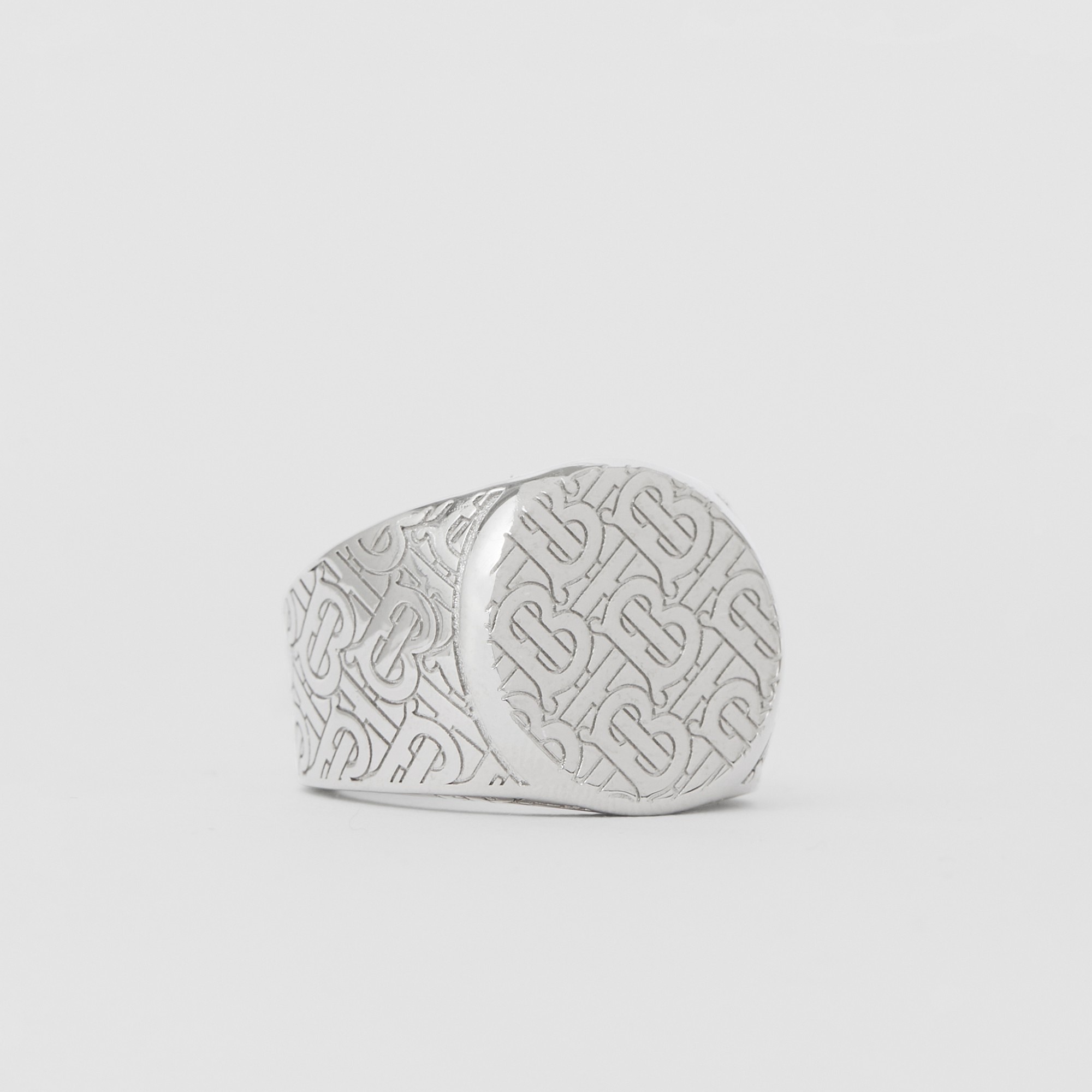Monogram Motif Palladium-plated Signet Ring - 3