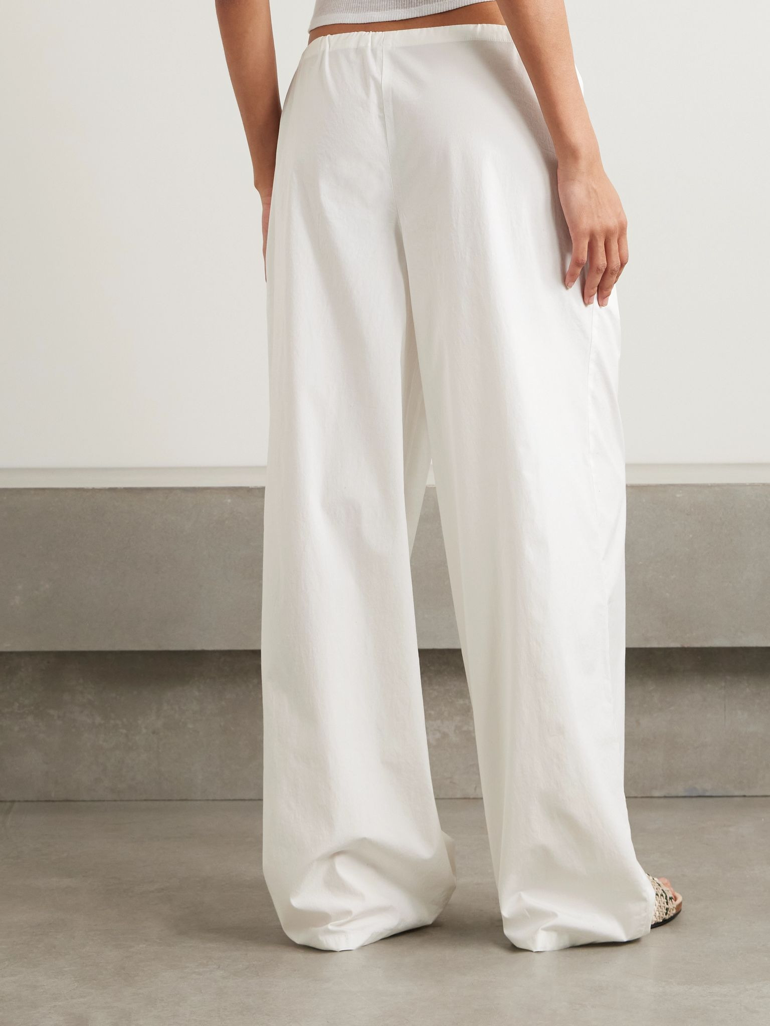 Cotton-blend poplin wide-leg pants - Snow White - 3