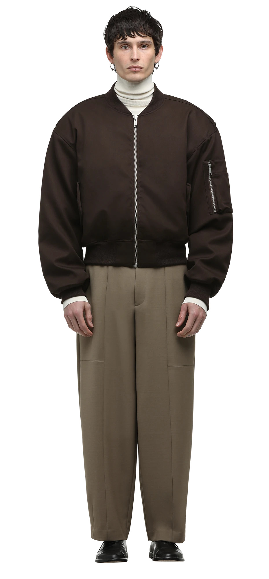 CROPPED BROAD BOMBER SUITING DARK BROWN - 4