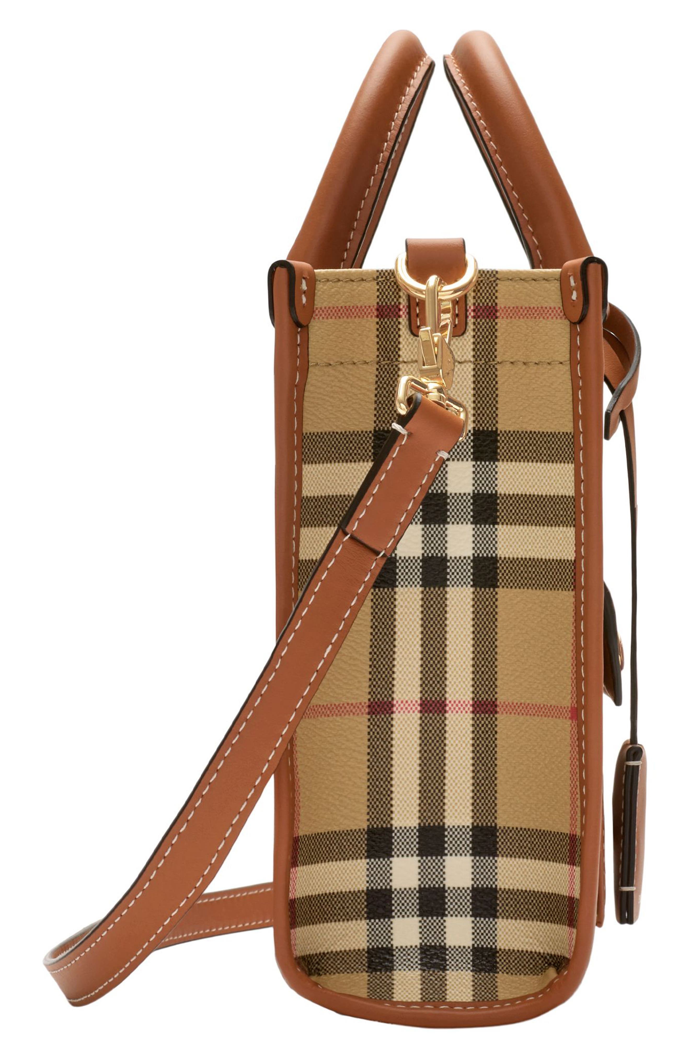 burberry Mini Freya Check Canvas & Leather Tote in Vintage Check/briar Brown at Nordstrom - 5