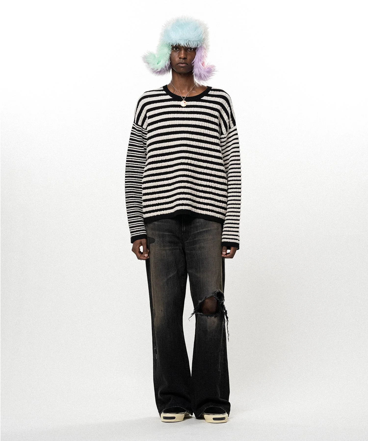 Horizontal Multi Stripe Bouclé Knit - 1
