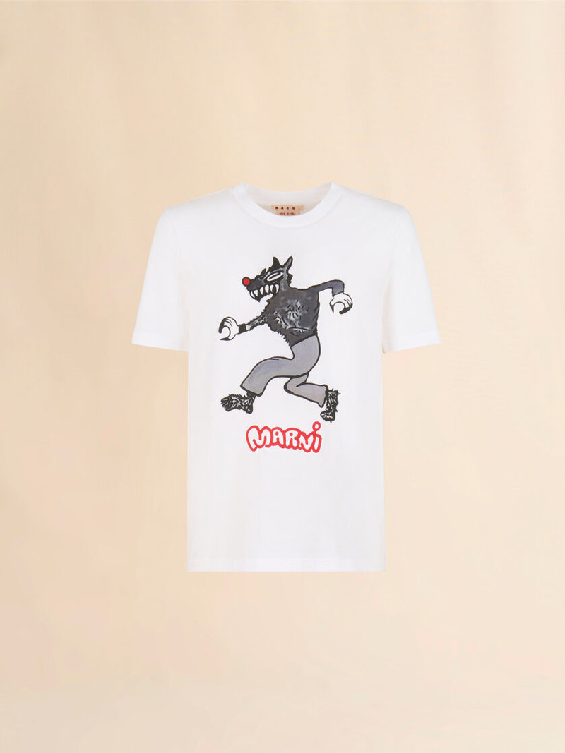 WHITE COTTON T-SHIRT WITH WOLF PRINT 1