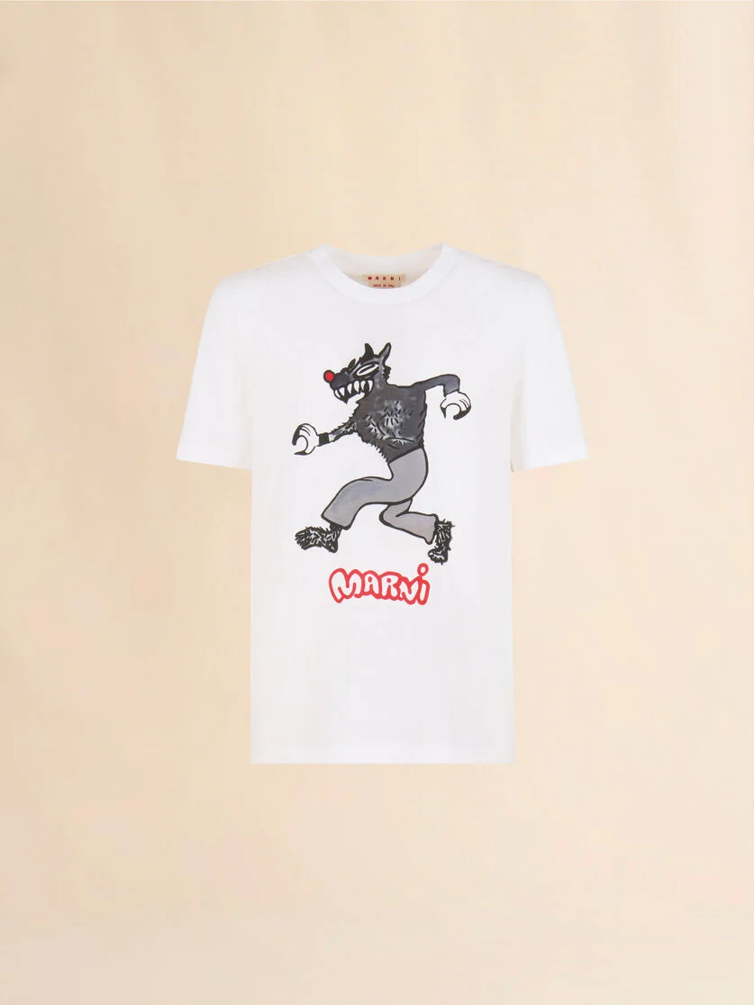WHITE COTTON T-SHIRT WITH WOLF PRINT - 1