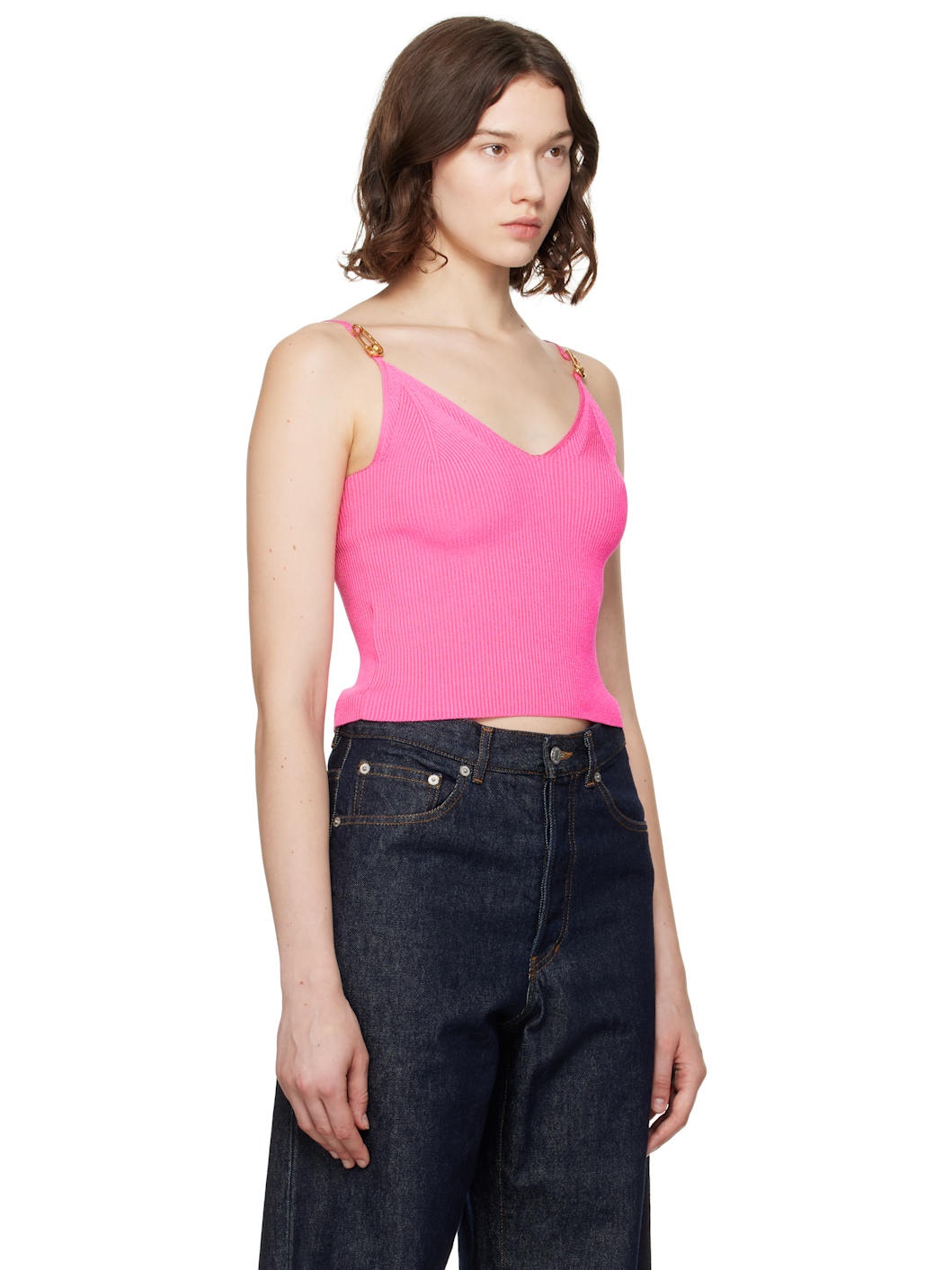 Pink Safety Pin Knit Crop Camisole - 2