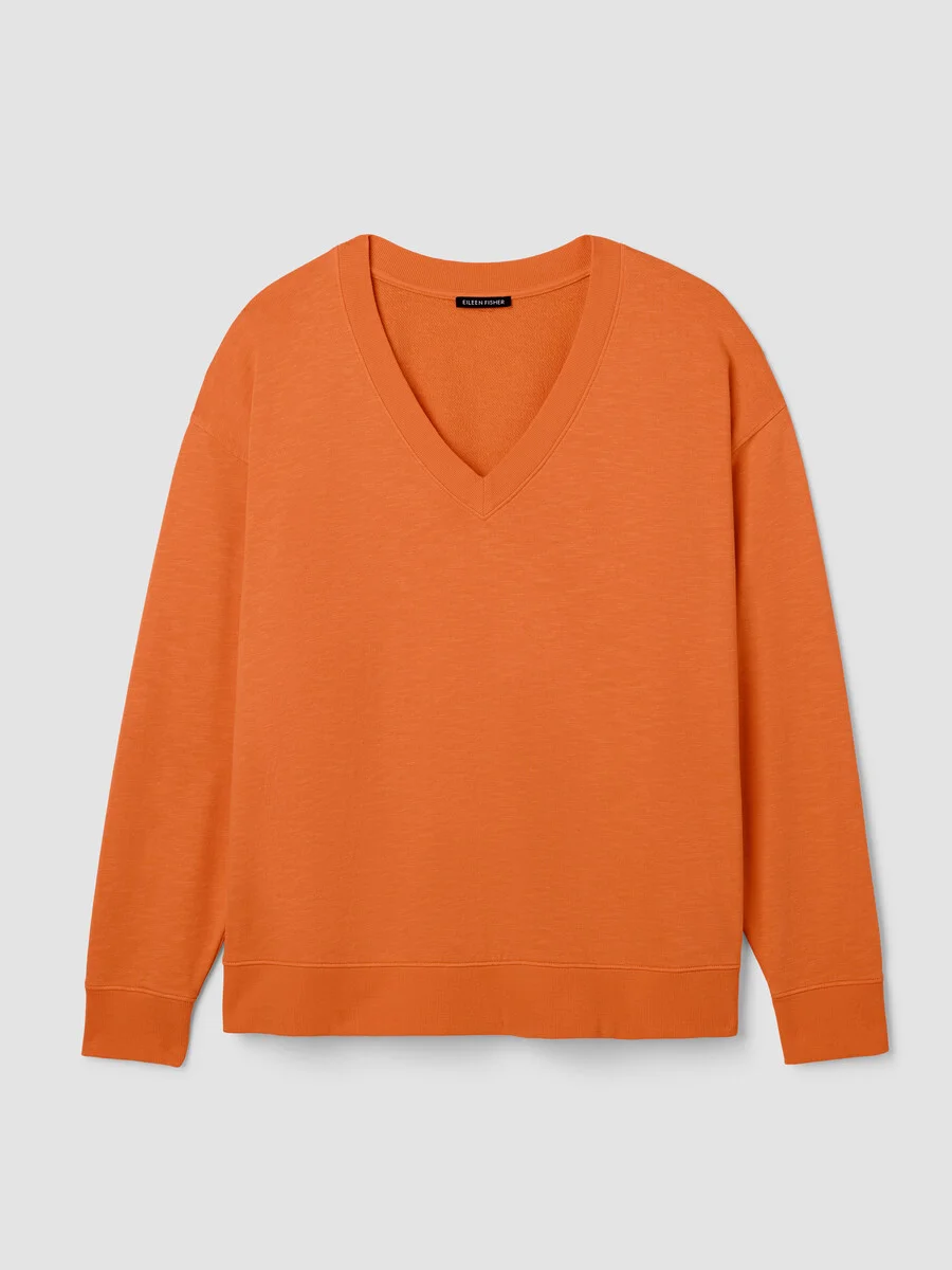 Garment-Dyed Organic Cotton Terry V-Neck Top - 1