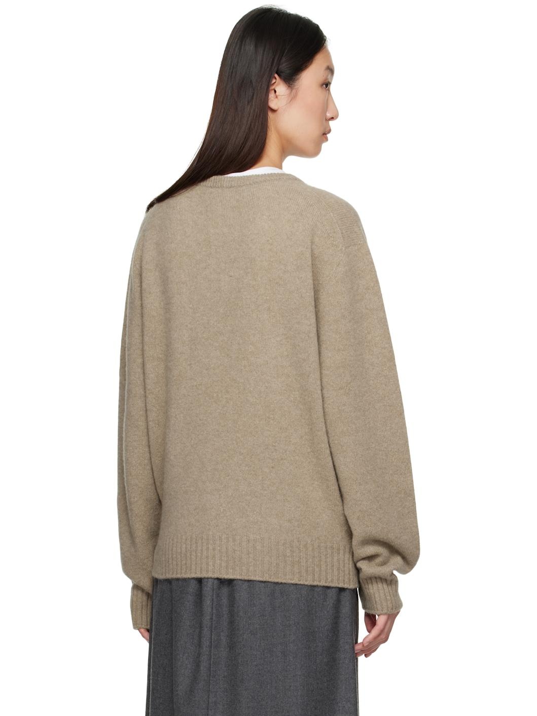 Taupe Alpaca V-Neck Sweater - 3