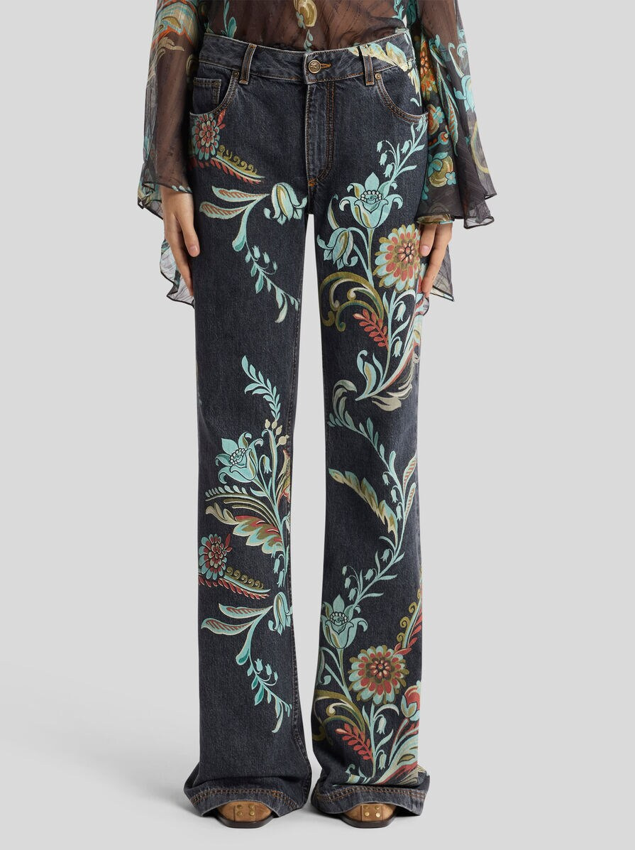 FLARED JEANS WITH DAFFODIL PRINT - 2