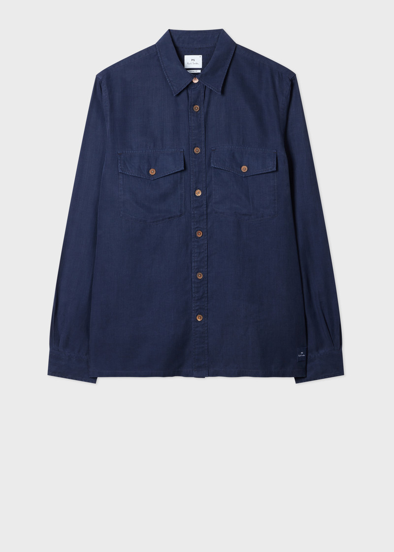 Navy Lyocell-Cotton Patch-Pocket Shirt 1