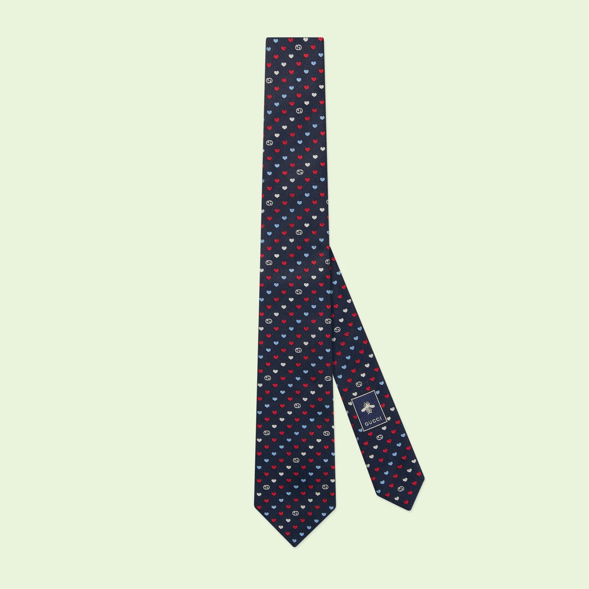 Interlocking G and hearts silk jacquard tie - 1