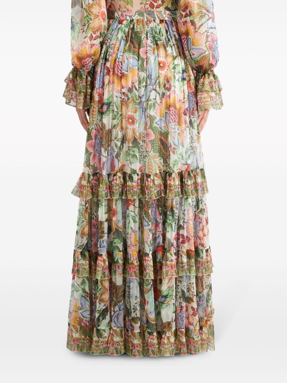 floral-print tiered silk skirt - 4