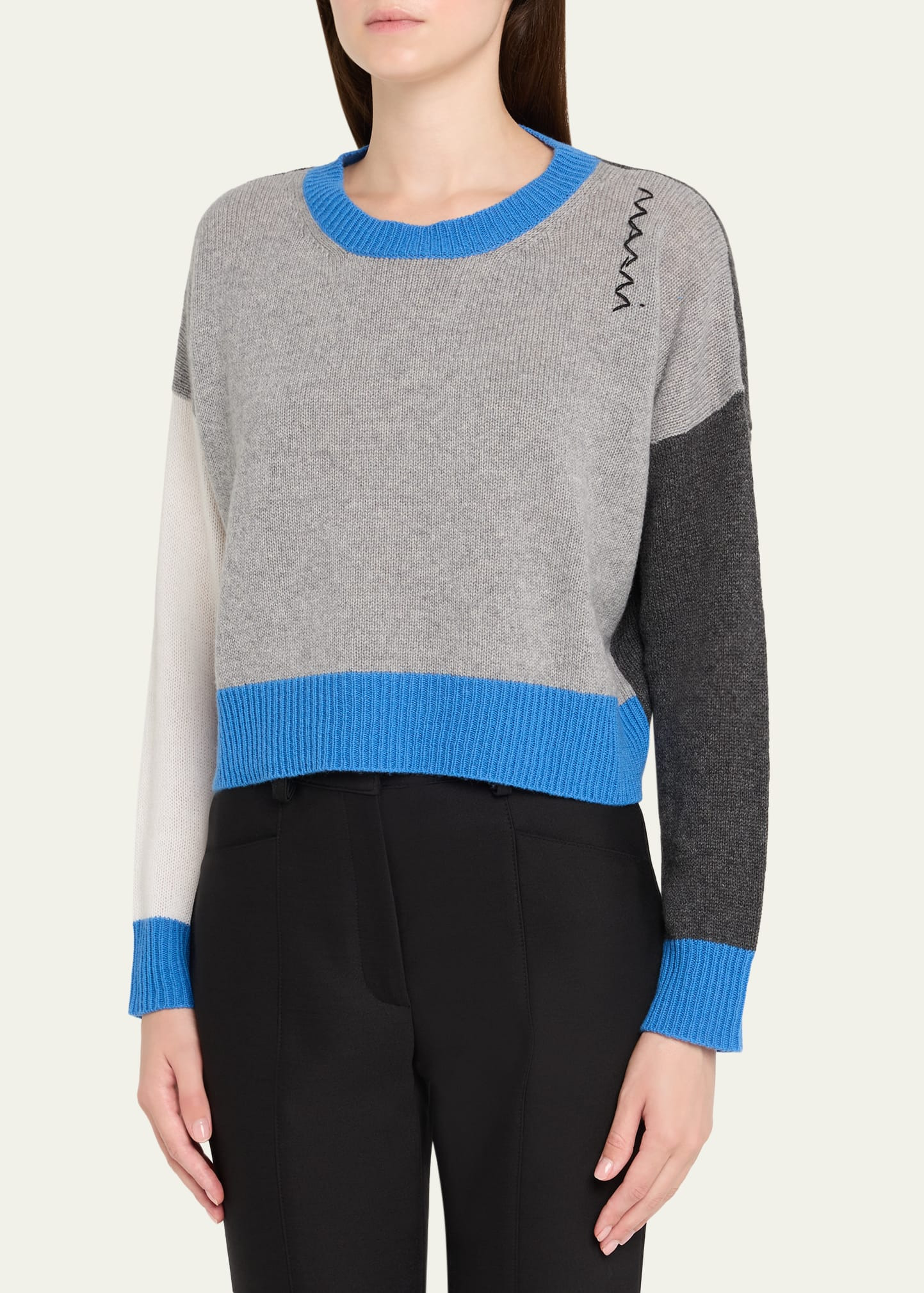 Colorblock Cashmere Crewneck Sweater - 4