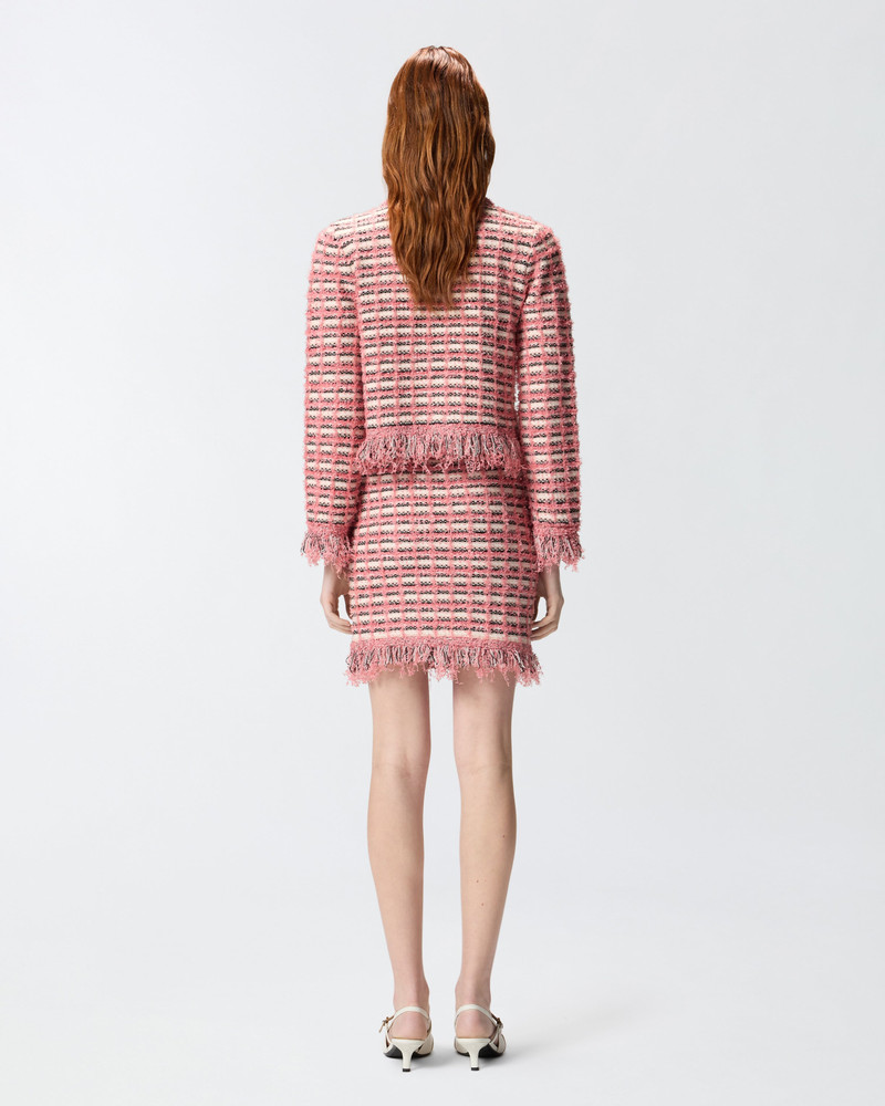 MINI SKIRT IN BASKETWEAVE AND FRAYED KNIT 5