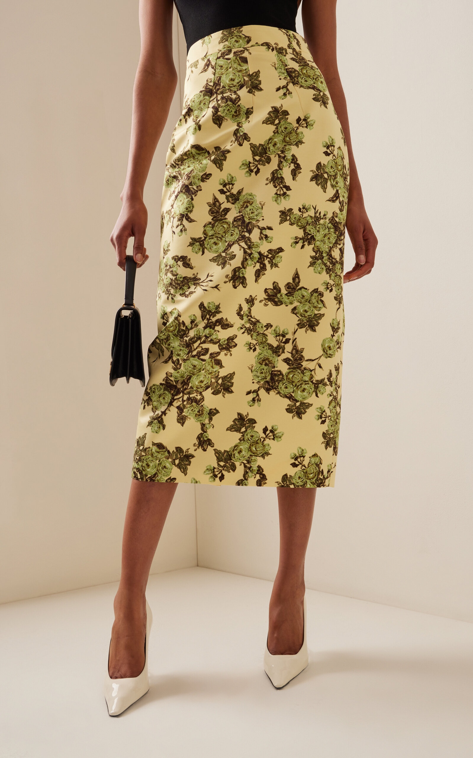 Lorelei Rose-Print Taffeta-Faille Skirt yellow - 3