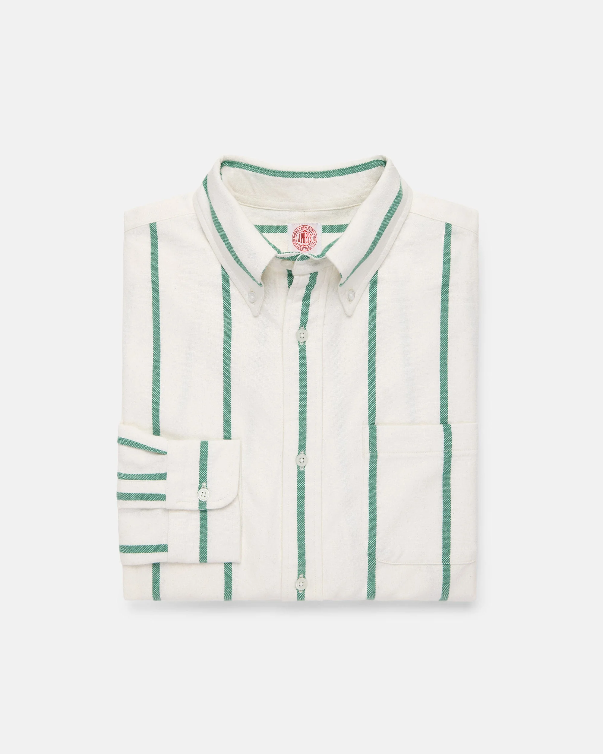 GREEN WOVEN STRIPE BRUSHED BUTTON DOWN SPORT SHIRT - 1