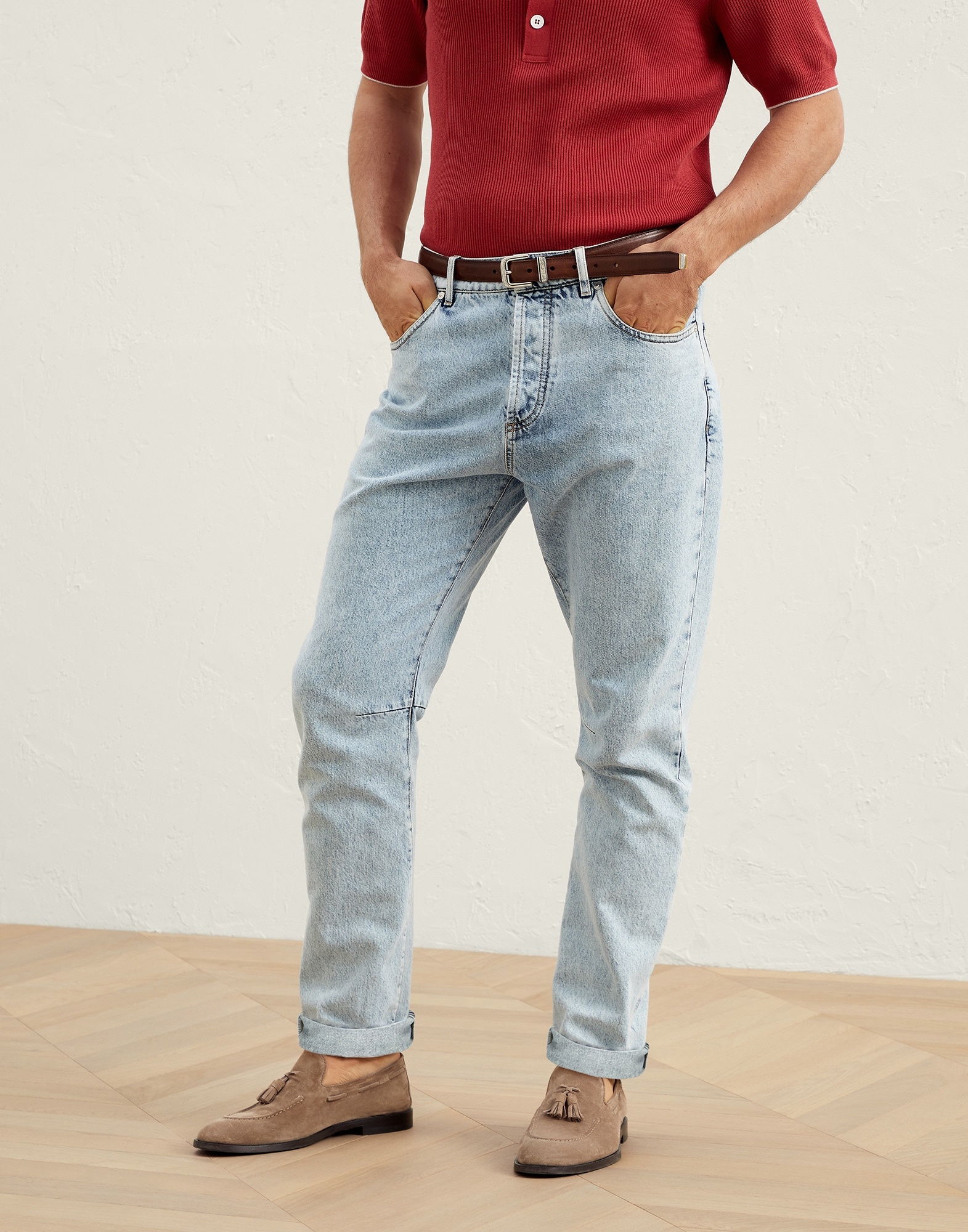 Aged denim leisure fit five-pocket trousers - 1