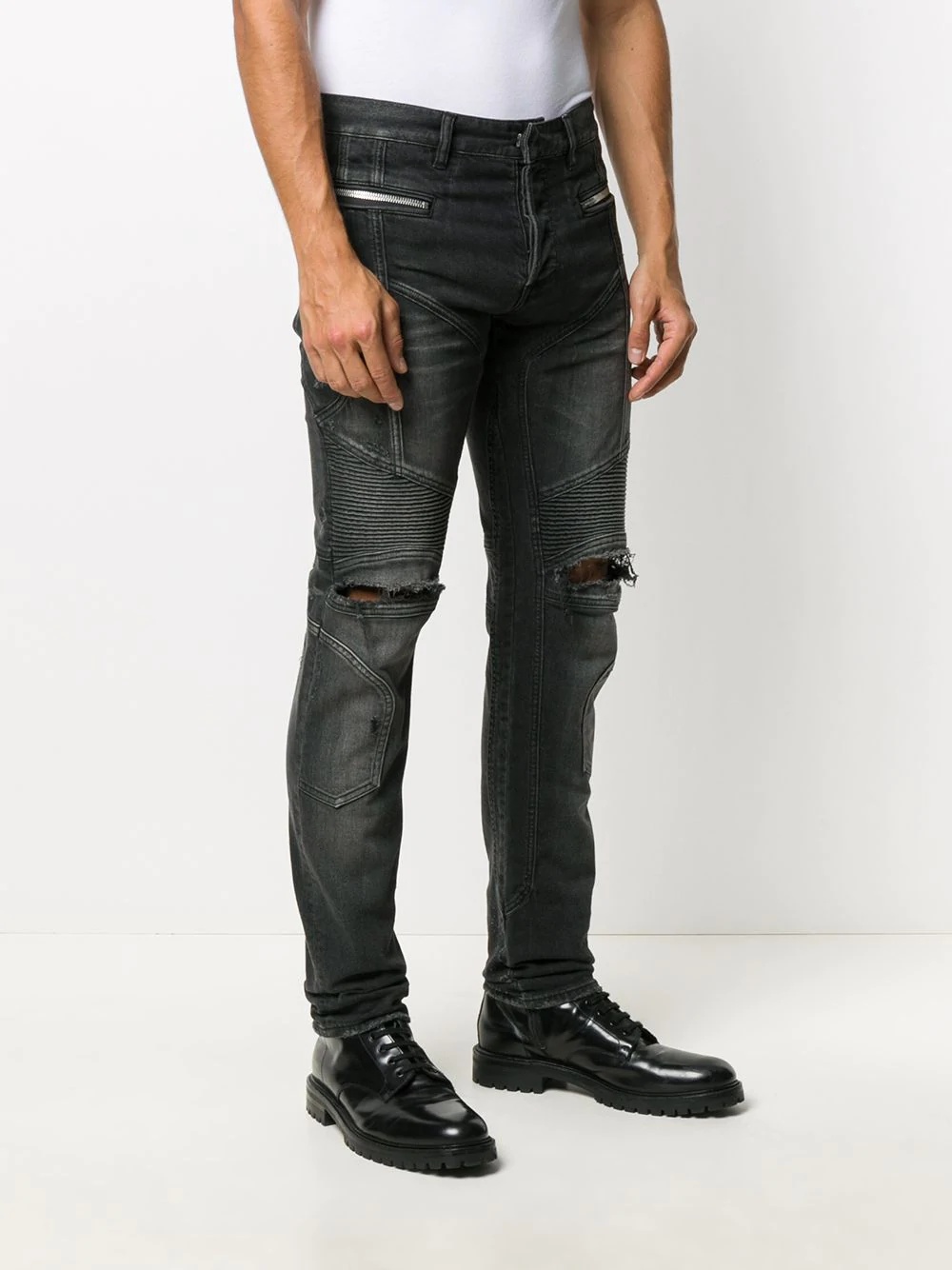 ripped-detailing biker jeans - 3