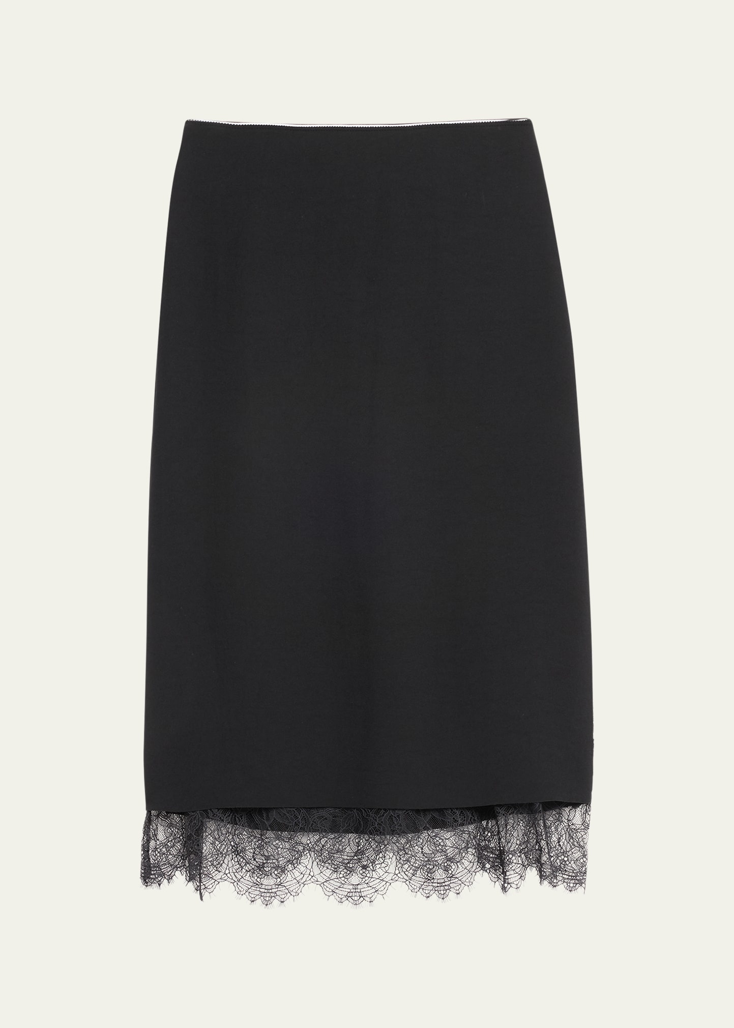 Lace Paneled Straight Midi Skirt - 1