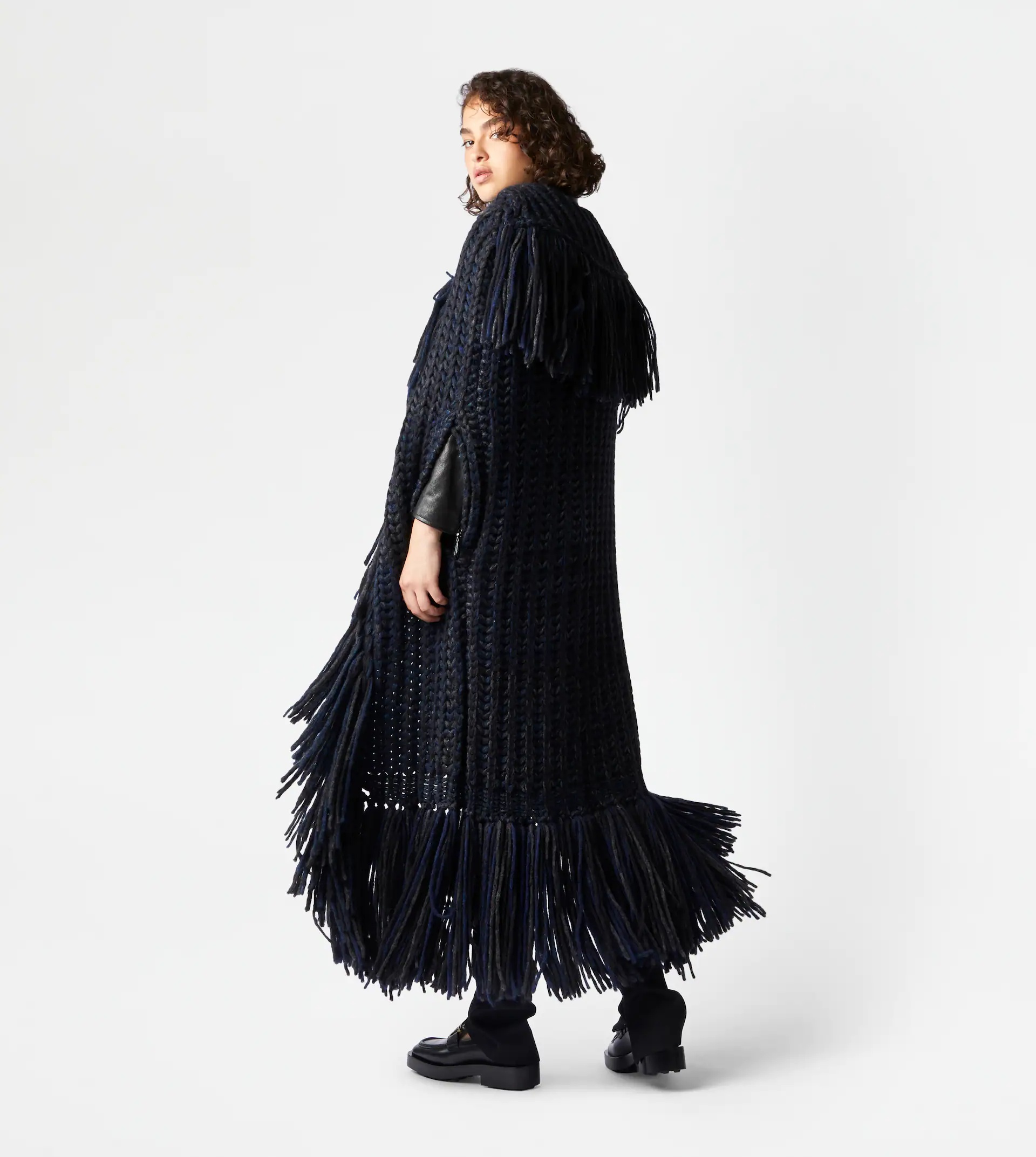 CAPE MOULINÉ WITH FRINGES - BLUE - 3