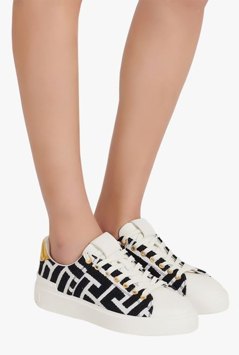 Balmain Bicolor white and black jacquard B-Court sneakers outlook