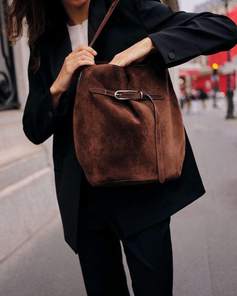 BELTED BUCKET BAG LARGE DARK BROWN SUEDE - 3