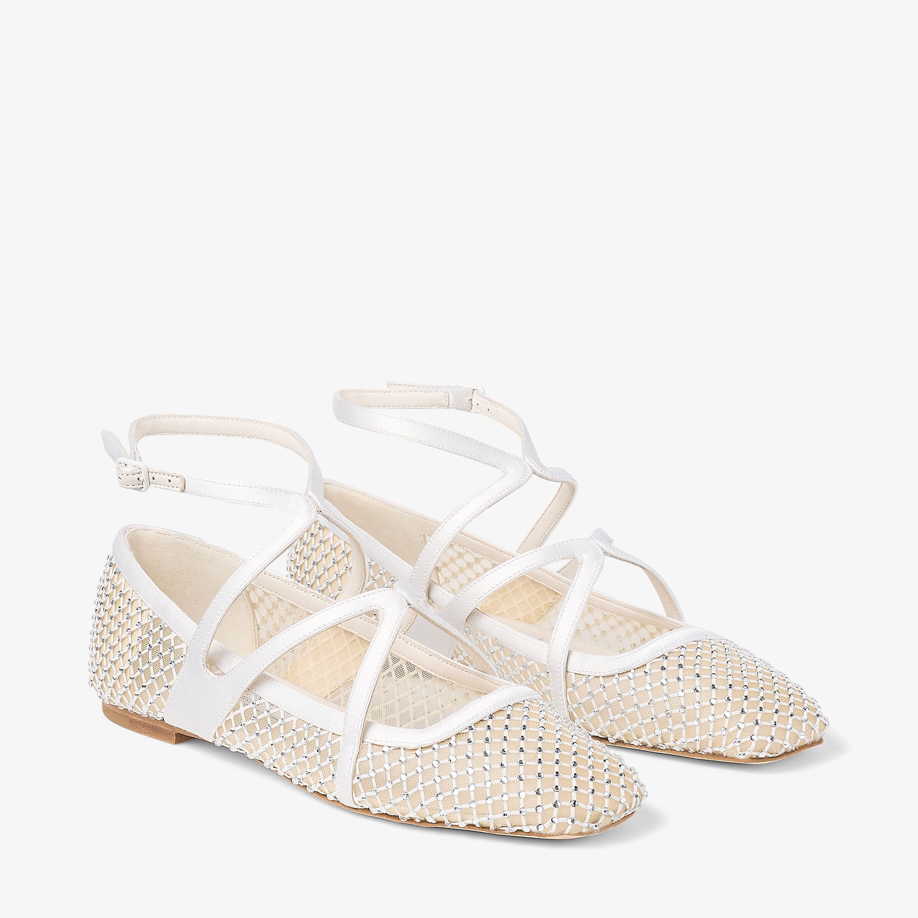 Astoria Flat
White Crystal Mesh Satin Flats - 2