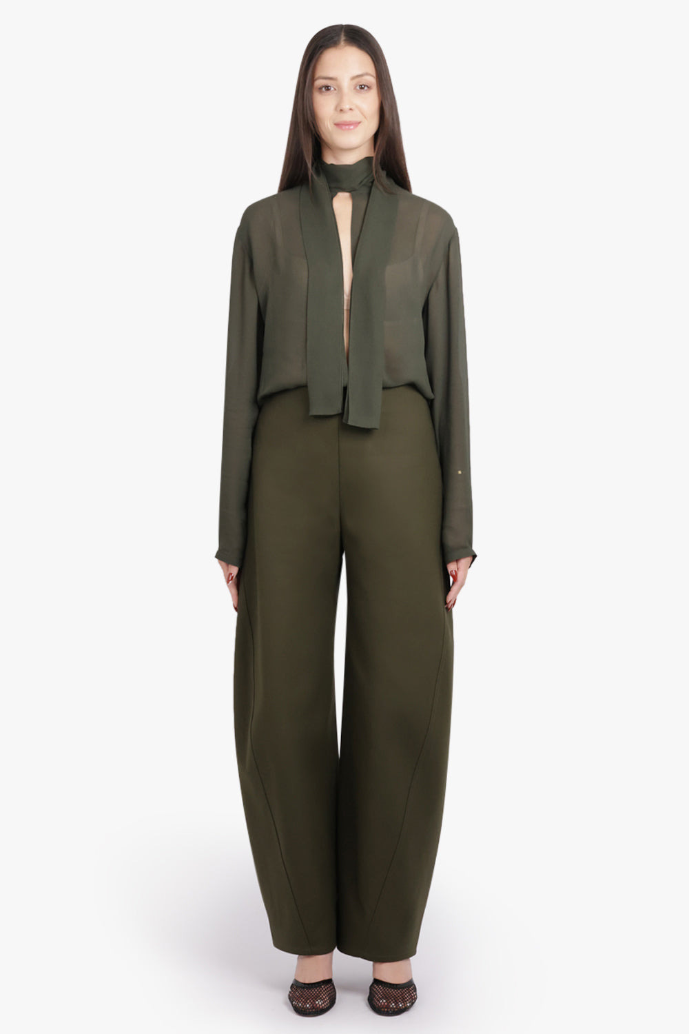SCARF NECK L/S BLOUSE | OLIVE GREEN - 8