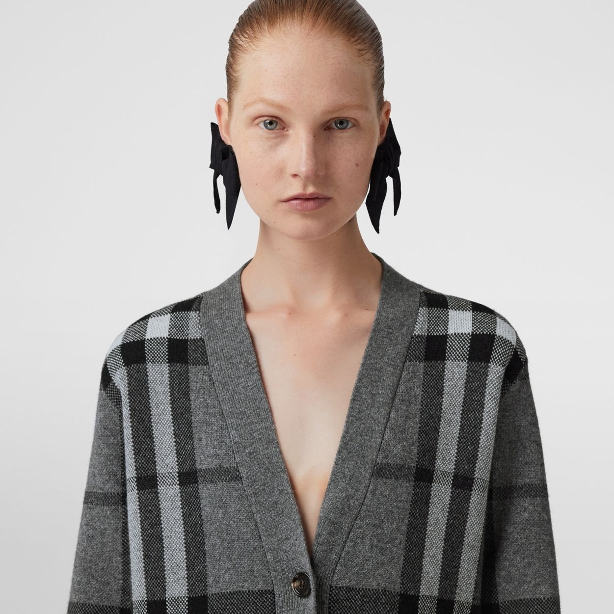 Check Wool Cashmere Jacquard Oversized Cardigan - 3