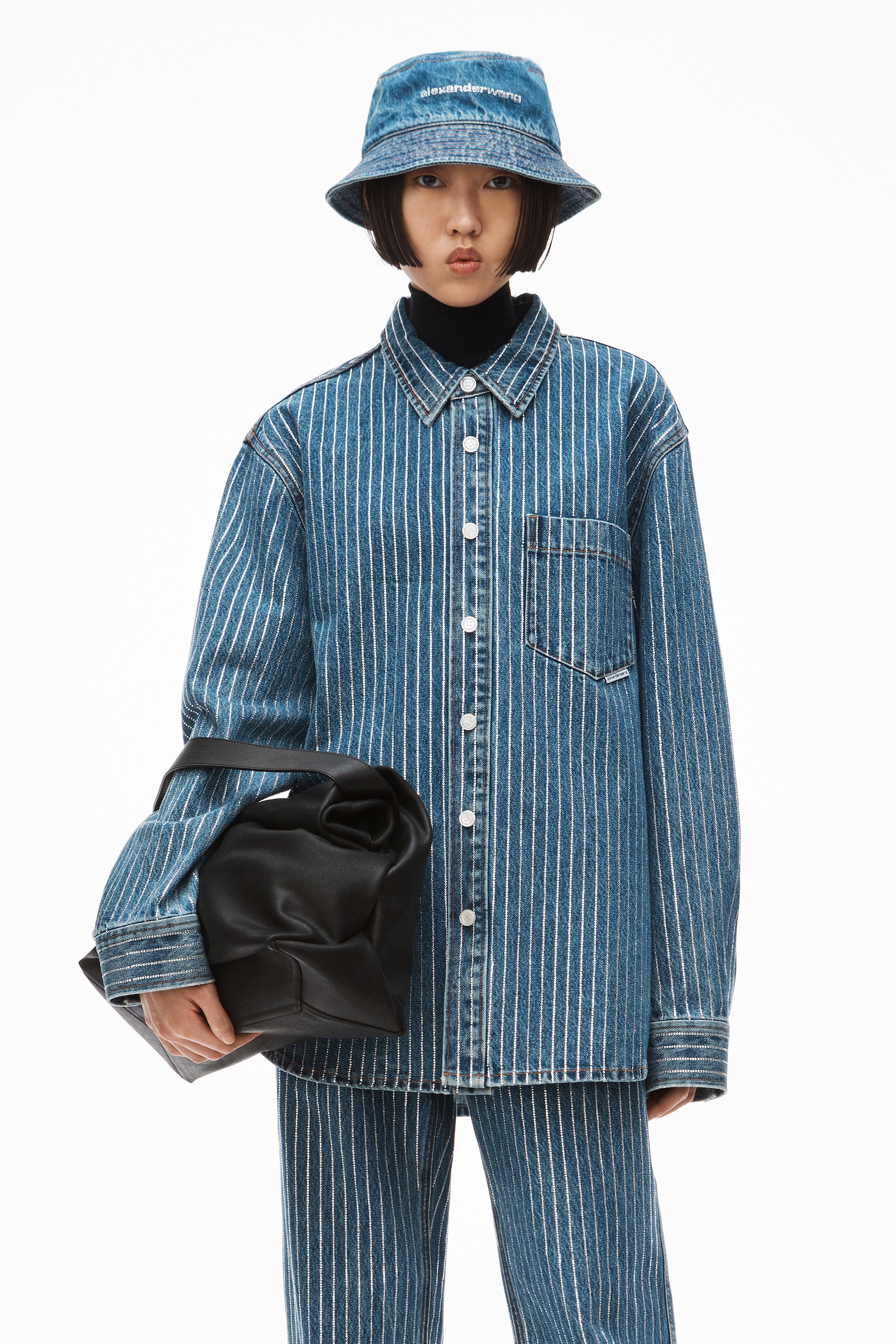 CRYSTAL STRIPE OVERSIZED SHIRT IN DENIM - 2