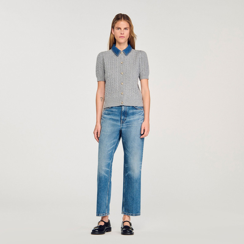 Sandro CARDIGAN WITH DENIM COLLAR outlook
