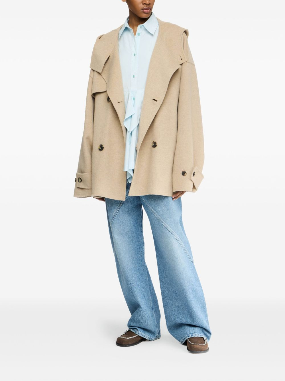 hooded double-breasted coat - 2
