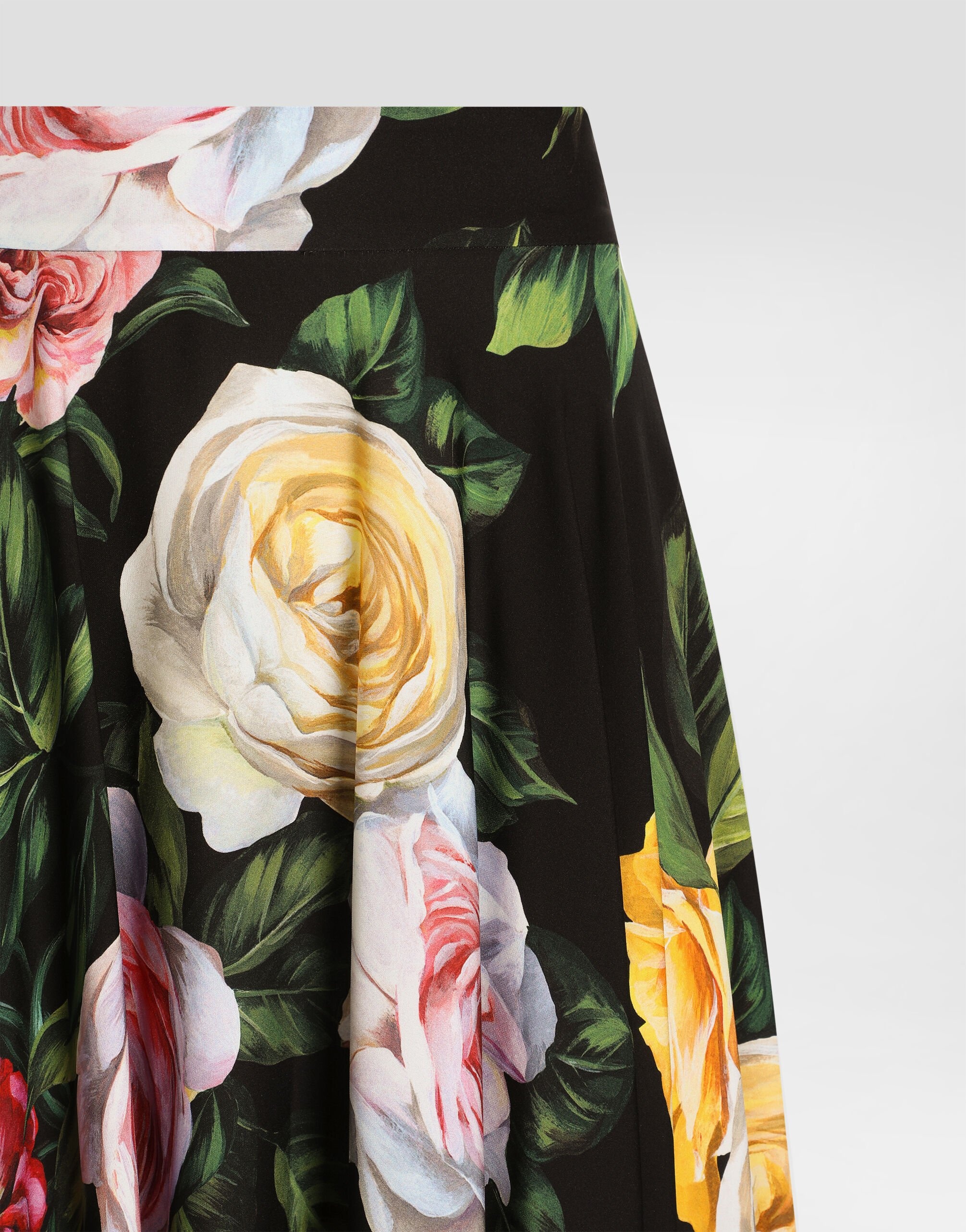 Peony and rose-print charmeuse calf-length circle skirt - 3