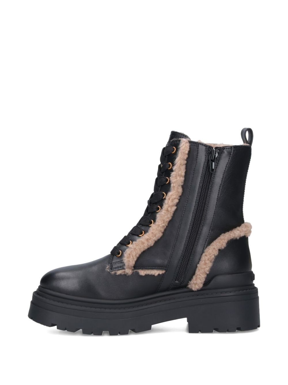 lace-up shearling trim boots - 3