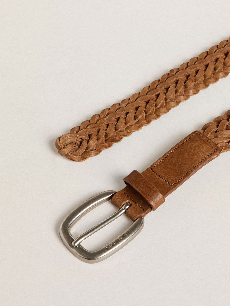 Golden Goose Houston belt in dove-gray woven leather outlook