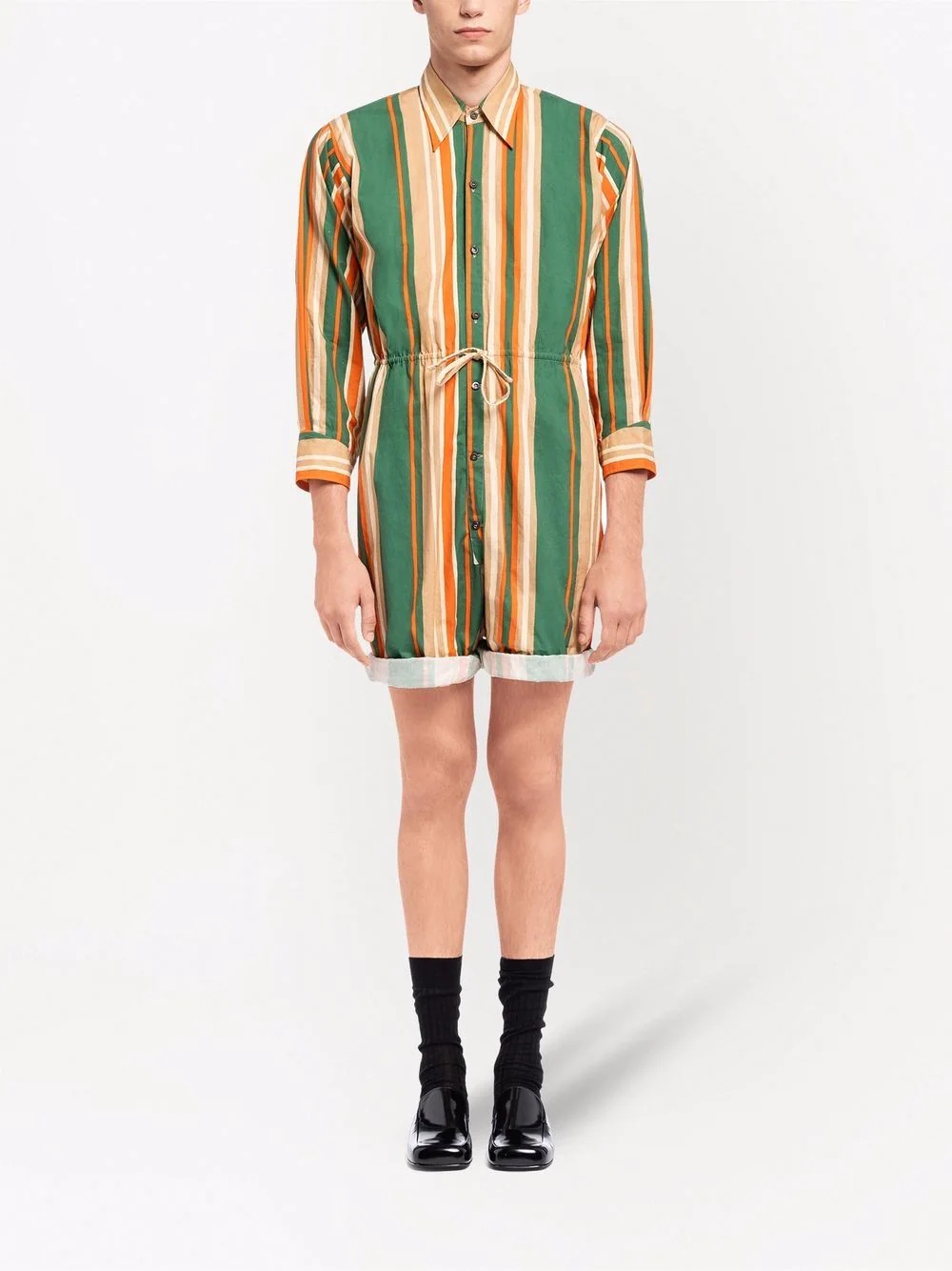 vertical stripe-print pointed-collar playsuit - 2