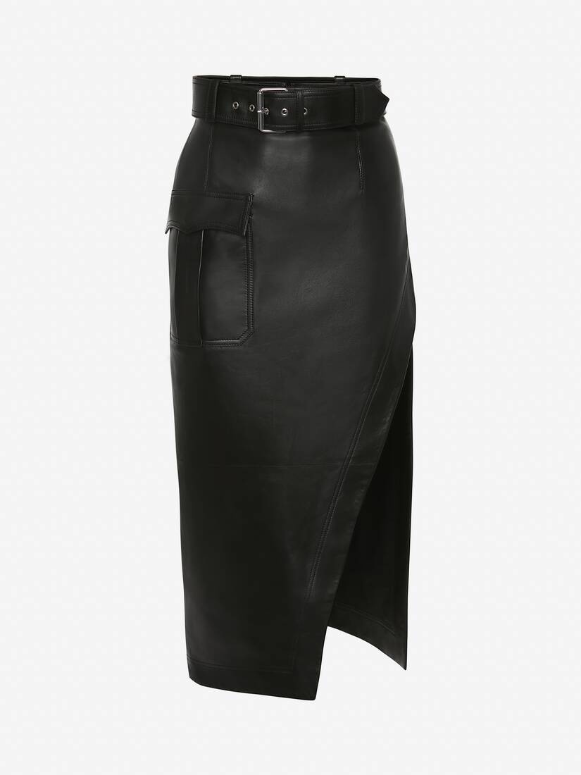 Women's Slashed Pencil Skirt in Black - 1