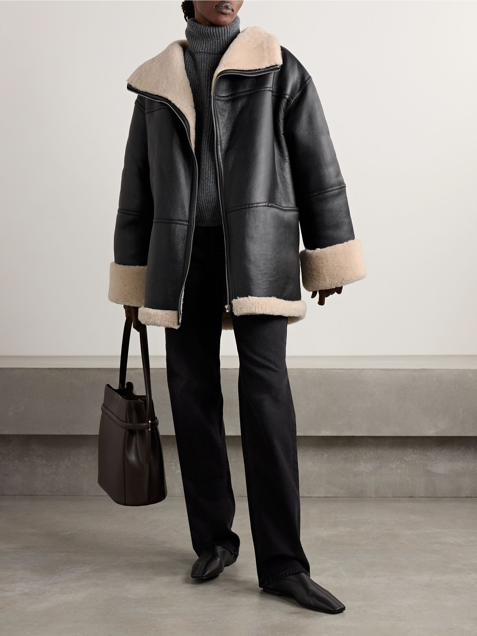 Two-tone shearling jacket Black - 2
