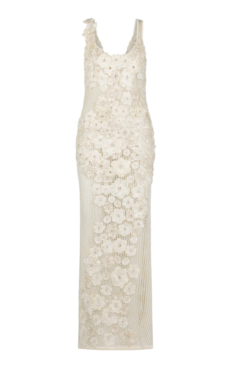 Emily Flower-Detailed Knit Silk Gown ivory 1