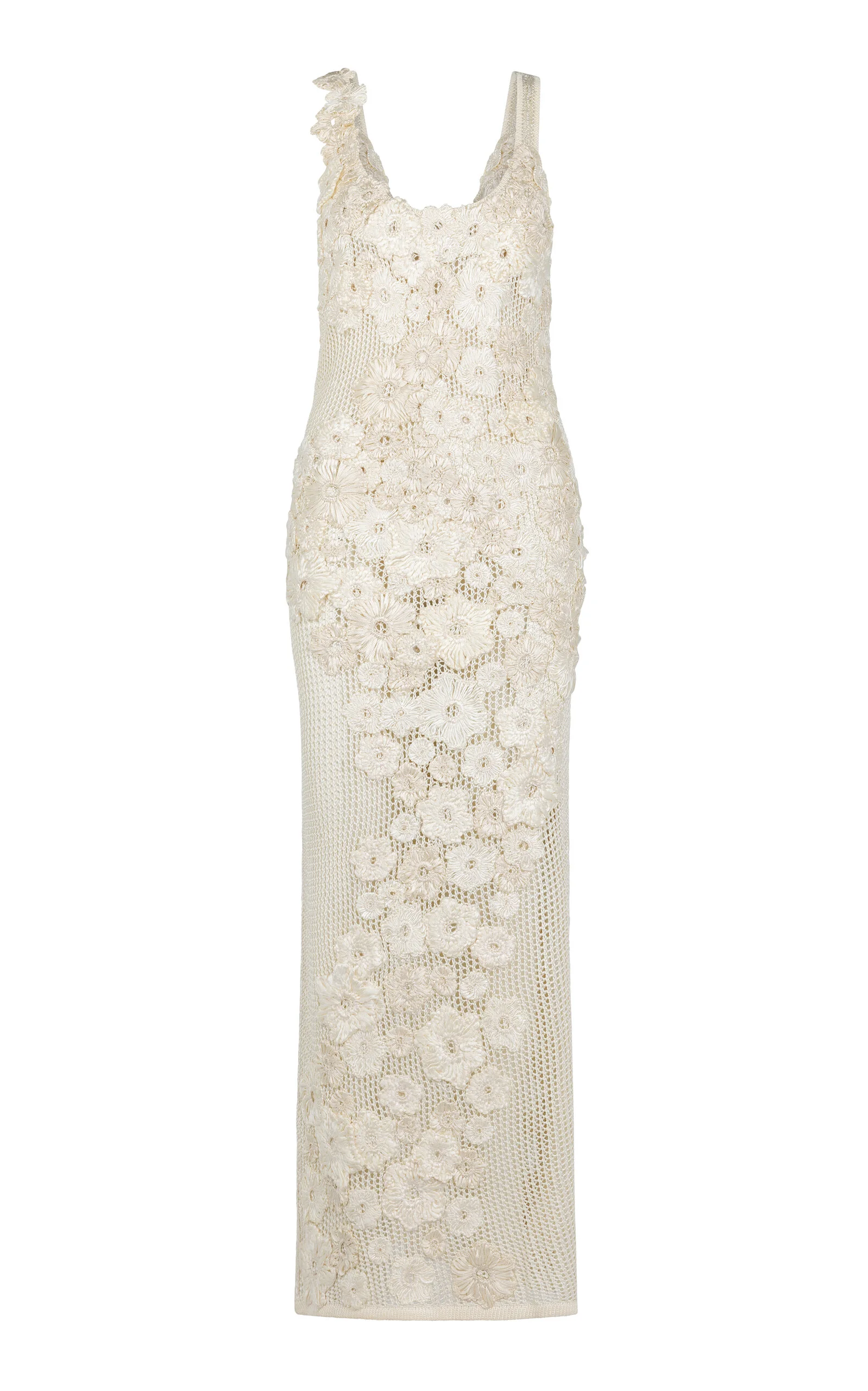 Emily Flower-Detailed Knit Silk Gown ivory - 1