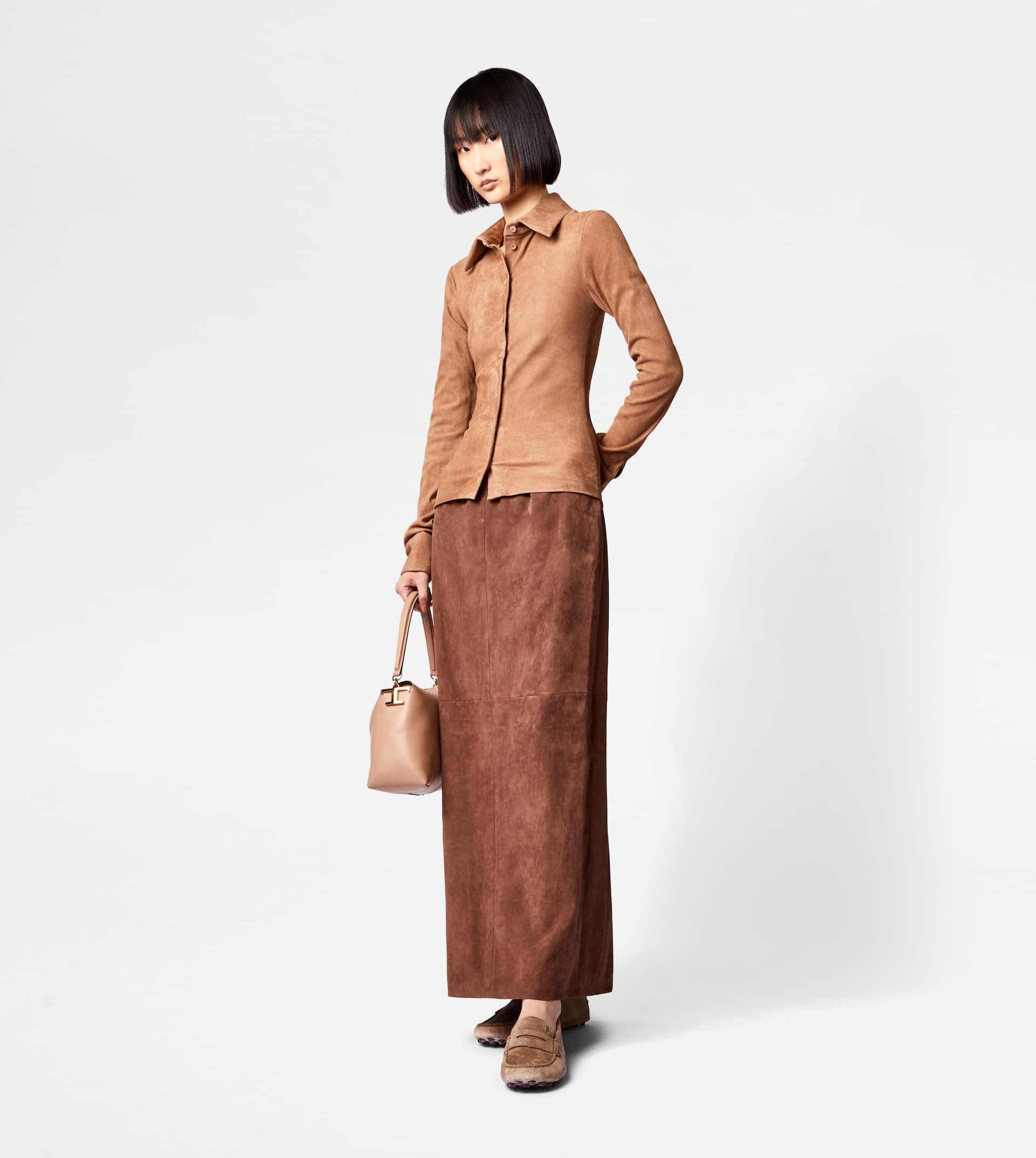 LONG SKIRT IN SUEDE - BROWN - 2