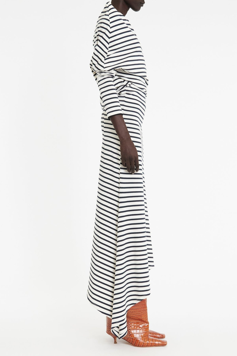 A.W.A.K.E. MODE OFF SHOULDER ASYMMETRIC DRESS WHITE NAVY STRIPE outlook