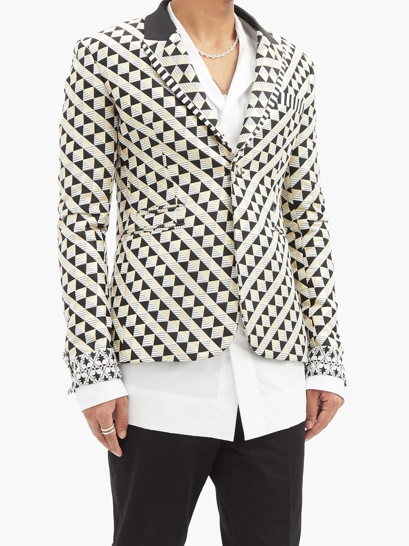 Single-breasted geometric-jacquard jacket - 6