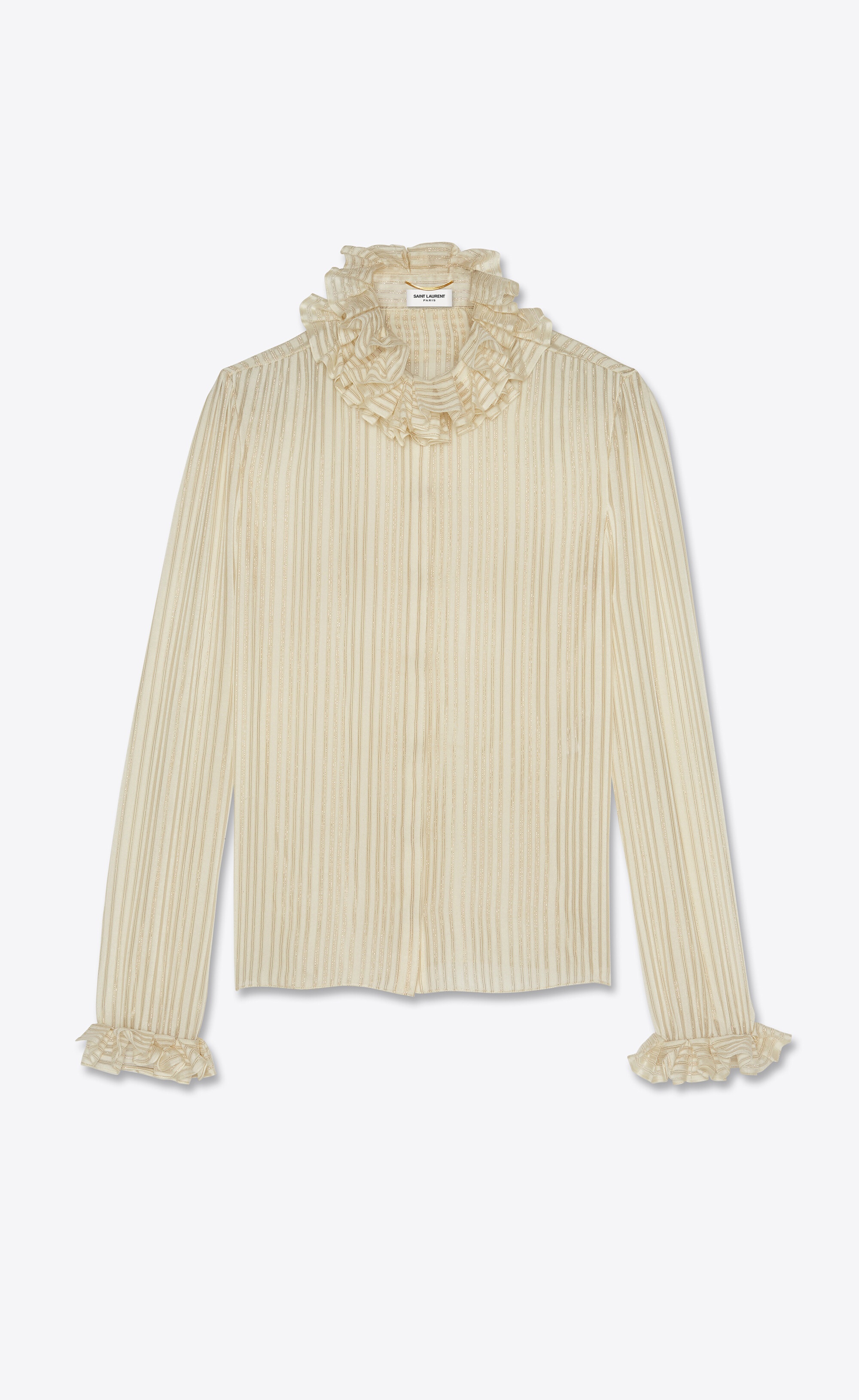 ruffled blouse in lamé striped silk - 1