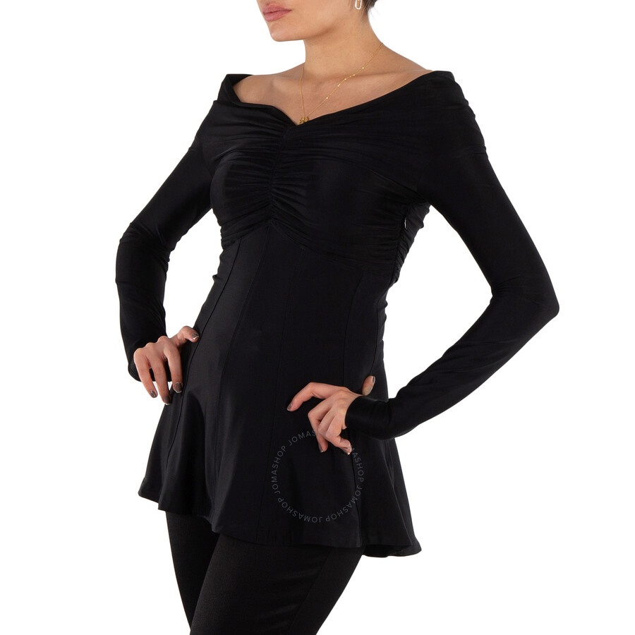 Rabanne Ladies Black Ruched Off-Shoulder Flared Top, Brand Size 36 (US Size 4) - 2